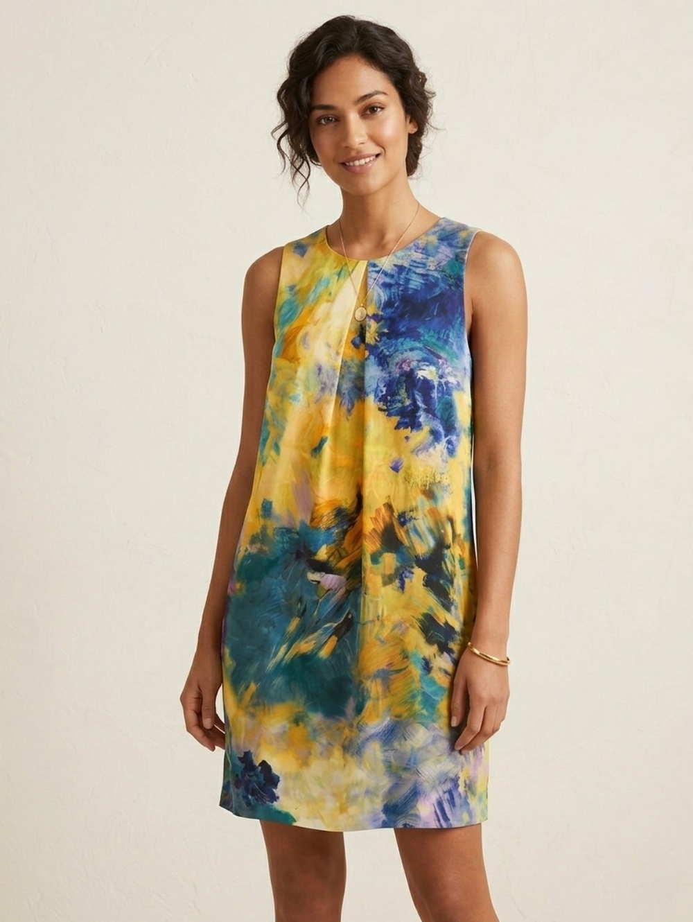 H&M Abstract Art Sleeveless Shift Mini Dress Watercolour 12 Painterly Summer